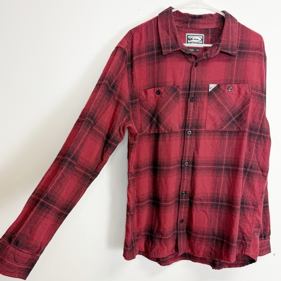 Quiksilver Flannel Shirt Mens Size Large Red Plaid Button Up Cotton - Picture 2 of 11